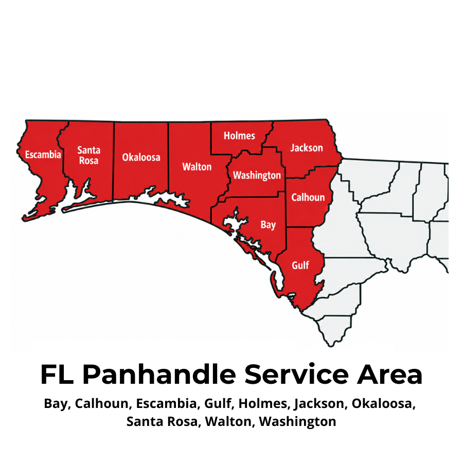 Map of the 10 Florida Panhandle counties served by Axle Surgeons Of Southern AL & FL Panhandle.